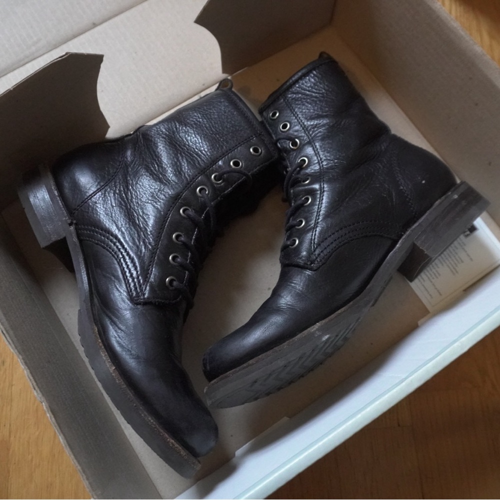 Frye Black Leather Combat Boots | Size 7.5